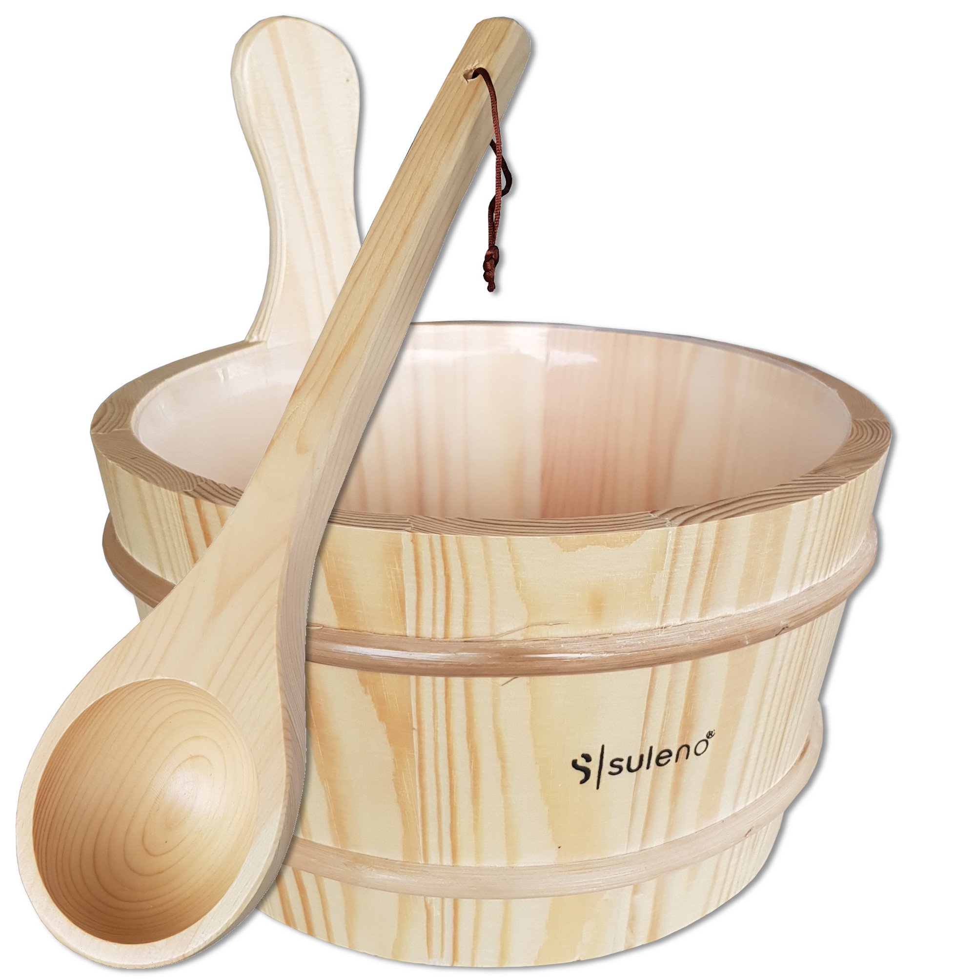 Demmelhuber Sauna-Set 3-teilig, Saunazubehör Saunakübel Kunststoffeinsatz | Aufgusskelle Saunakelle Aufgusskübel, Eimer, Saunaeimer, Saunaaufguss, Löffel