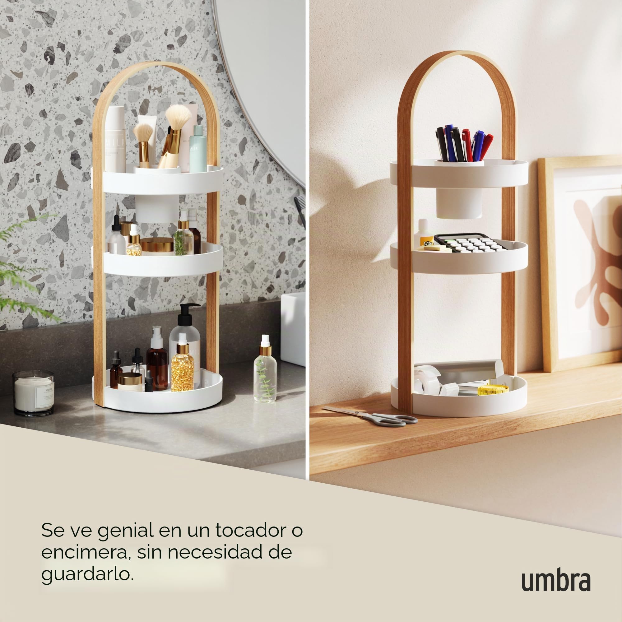 Umbra Bellwood Organizador de cosméticos, ABS, Blanco/Natural