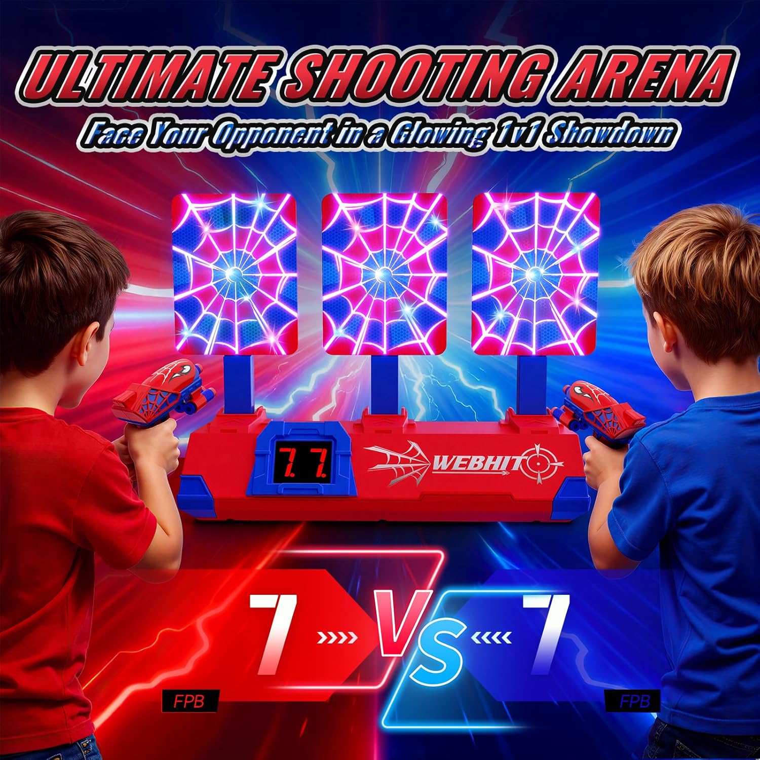 Shooting Toys for 3-12 Year Old Boys, Hero Styles with Glowing Web&Sounds,LCD Scoring and Auto Reset 3 Shooting Targets,Indoor Outdoor Kids Family Games Birthday Easter Gifts for Boys Toys Age 3-12