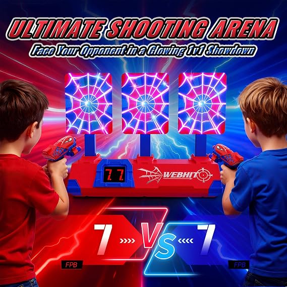 Shooting Toys for 3-12 Year Old Boys, Hero Styles with Glowing Web&Sounds,LCD Scoring and Auto Reset 3 Targets,Indoor Outdoor Kids Family Games Birthday Gifts for Boys Toys Age 3 4 5 6 7 8 9 10 11 12