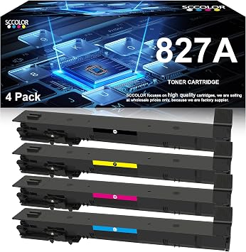 M880 827A Toner Cartridge High Yield Compatible CF301A CF303A CF302A CF300A Replacement for Color Enterprise Flow MFP M880 M880z M880z+ NFC Series Printer - 4 Pack Black, Cyan, Magenta, Yellow