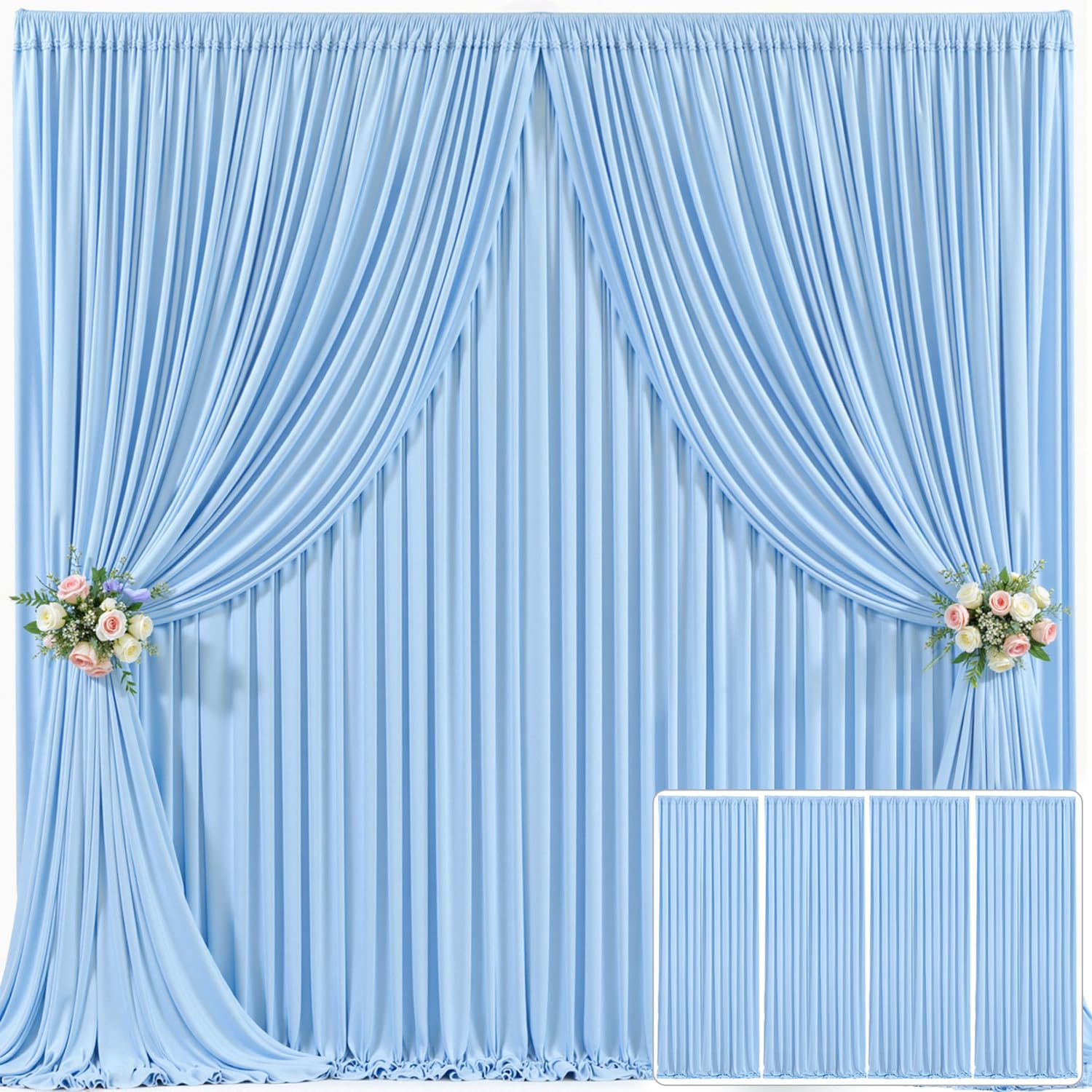 4 Panels Baby Blue Backdrop Curtain for Baby Shower Parties Wrinkle Free Light Blue Curtains Backdrop Drapes Fabric Decoration for Birthday Party