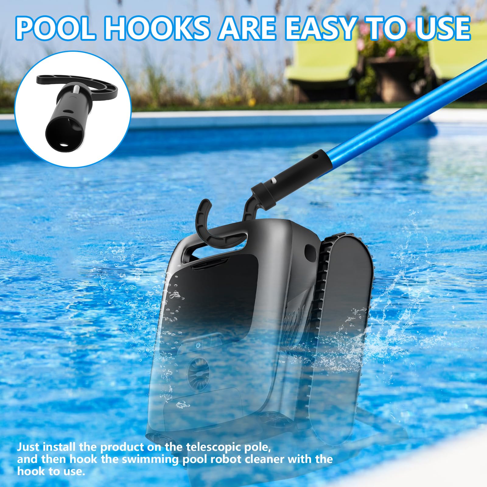 FALESOUL 4 Pack Accessories Hook for Robotic Pool Cleaner, Pool Telescopic Pole Hooks Compatible with All Pool Vacuum Including Cordless, Above Ground and Underwater, Ideal Hooks for Telescopic Poles