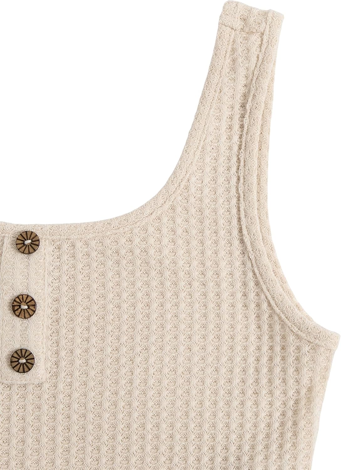 Girl's 2 Piece Outfits Waffle Knit Scoop Neck Button Down Crop Tank Tops Paperbag Waist Track Shorts - Image 4