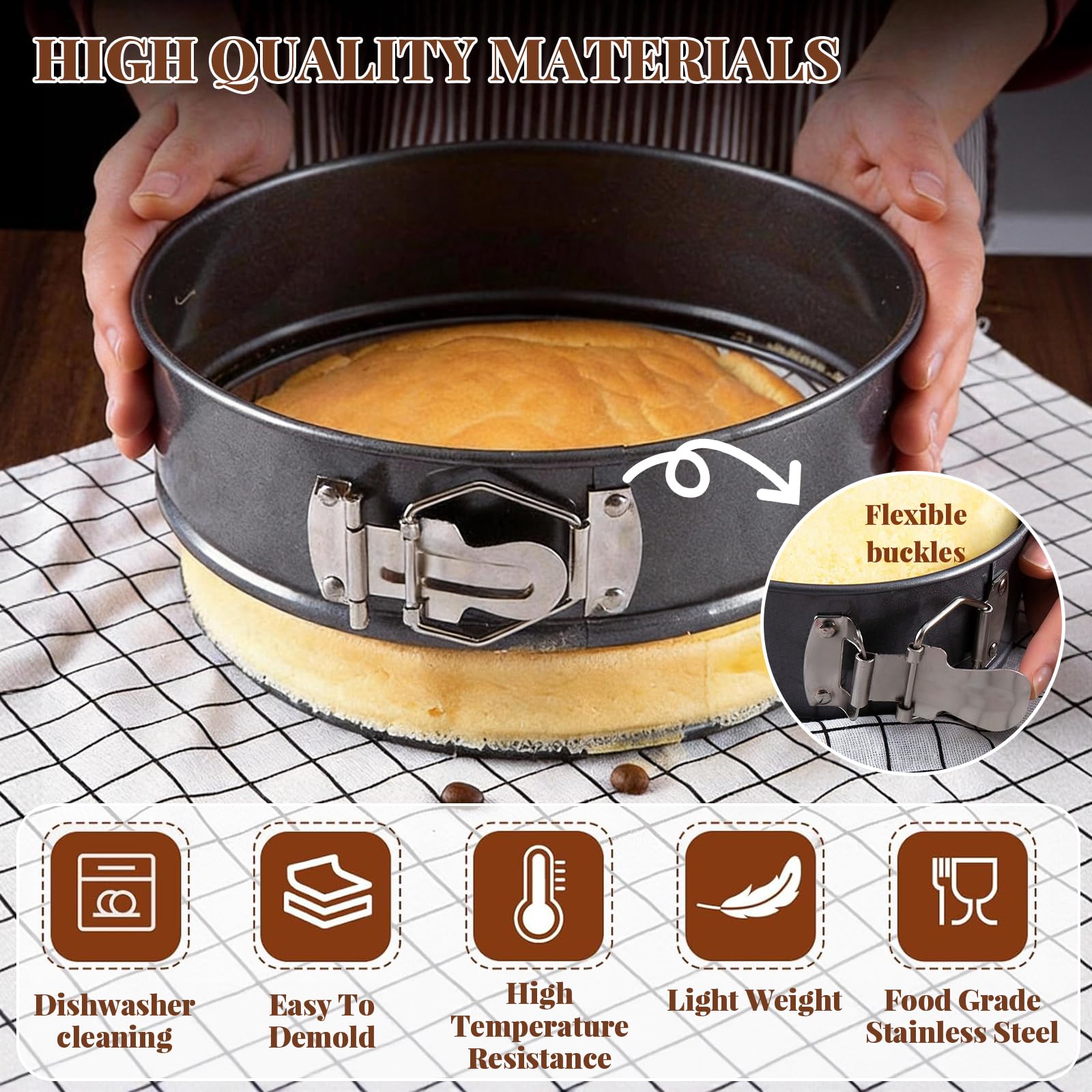 3 Stück Rund Springform, 20/22/24 CM Kuchenform, Abnehmbarer Antihaftboden Springformen, Kohlenstoffstahl Backformen Geeignet zum Backen Aller Arten von Kuchen und Broten