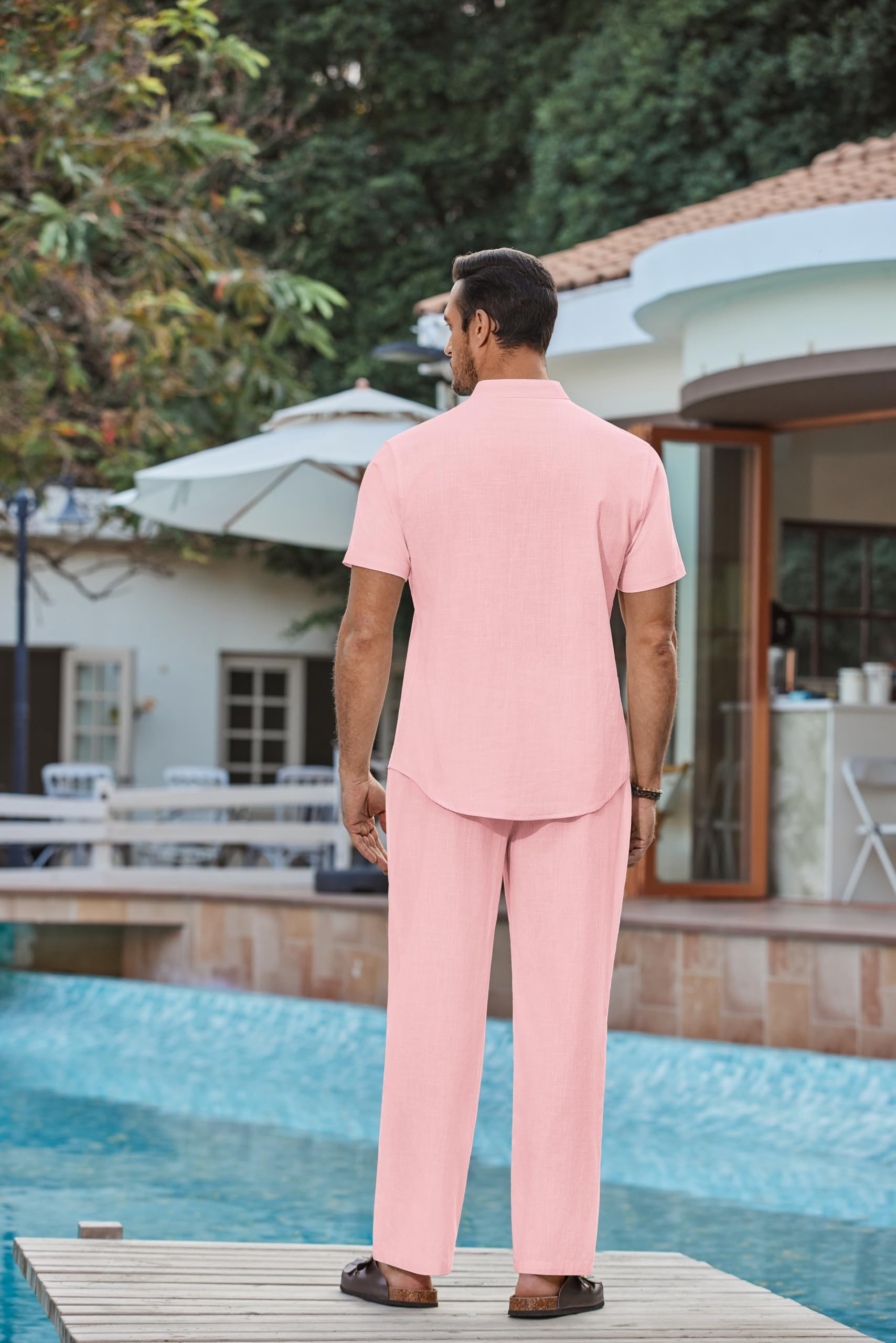 COOFANDY Set da uomo in cotone 2 pezzi casual a maniche corte Henley camicie e pantaloni da spiaggia con tasche abiti estivi vacanze