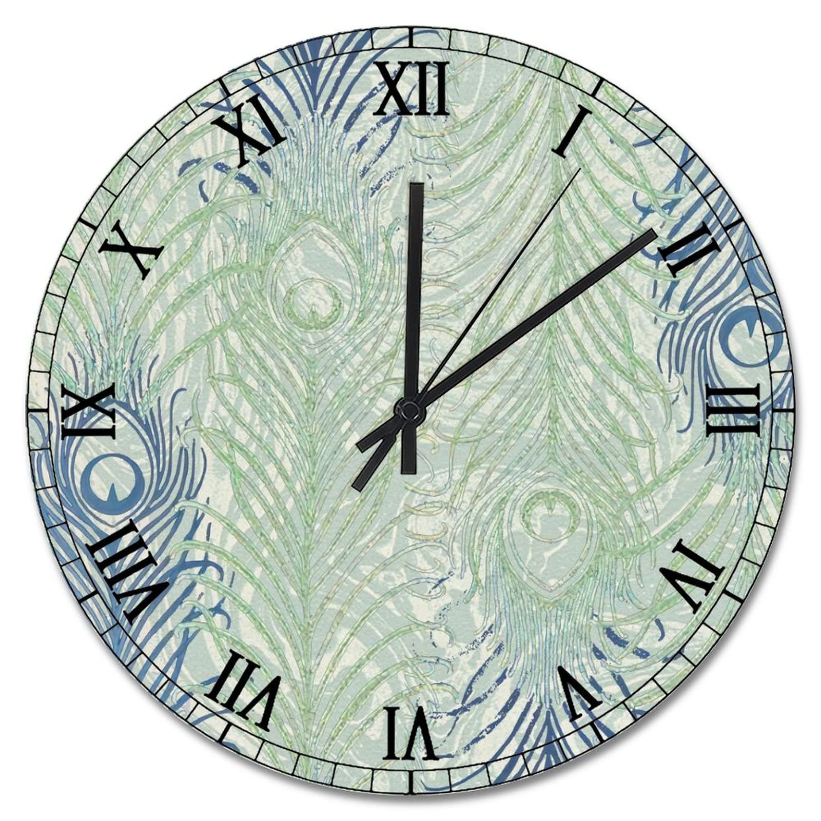 Horloge murale en bois style vintage chic motif paon artistique 38 cm