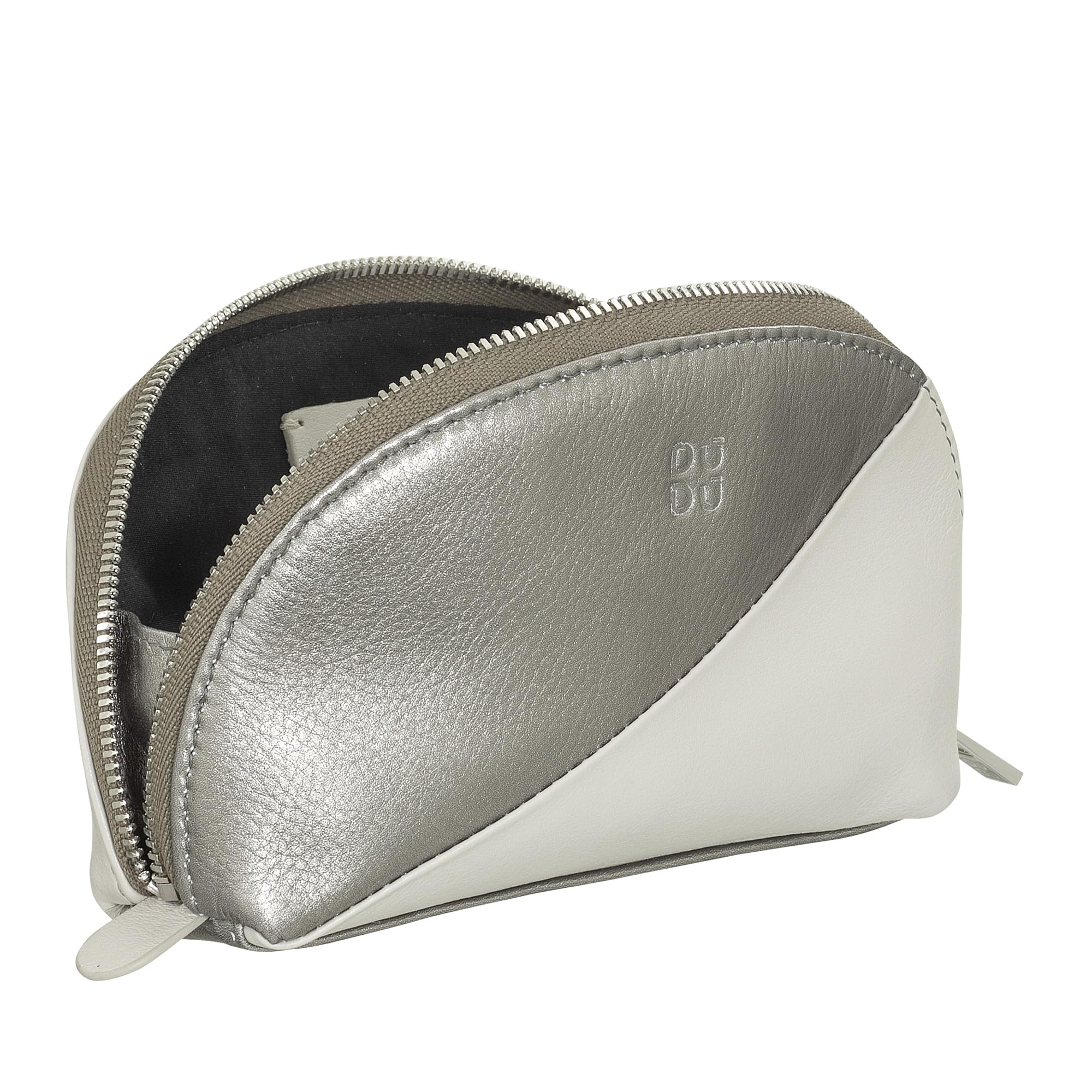 DUDU Mini Pochette per Borsa in Pelle, Astuccio Porta Trucchi da Viaggio, Piccola Trousse con Cerniera da Borsetta, Design Colorato Argento