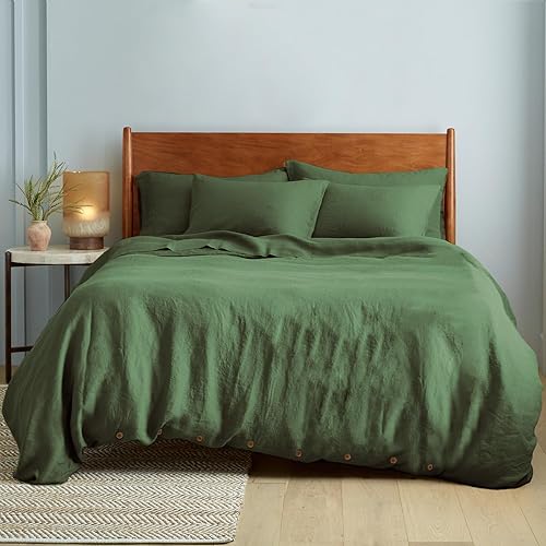 Miniatura 1 de Funda de edredón de lino tamaño King, juego de funda de edredón suave y transpirable con cierre de botones, 3 piezas, 1 funda de edredón de 104 x 90