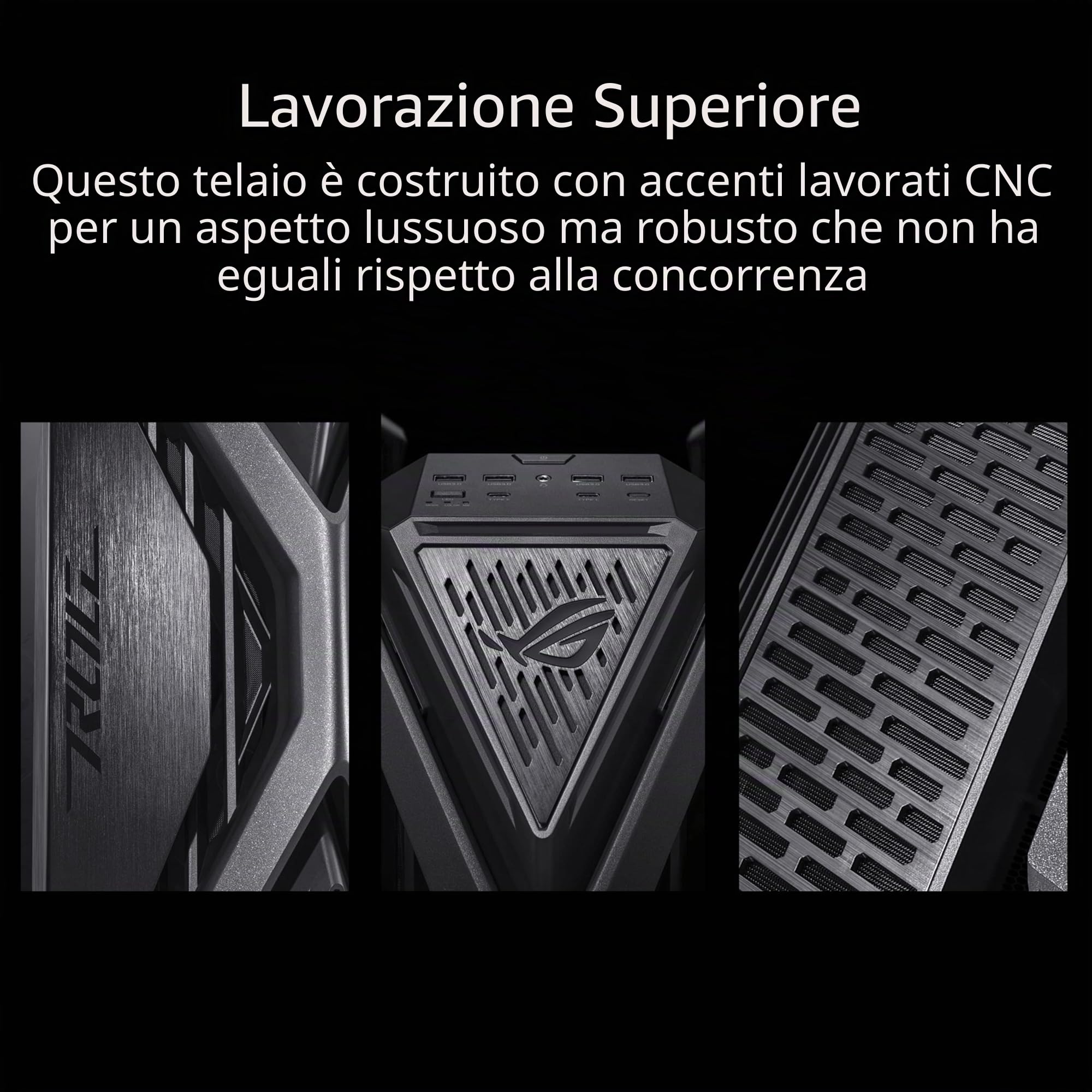 ASUS ROG Hyperion GR701, Case Gaming E-ATX, Full Tower in Alluminio, Pannelli Tool-free, Illuminazione RGB, Supporto per Dissipatori da 360 mm, Compatibile con Schede Grafiche fino a 460 mm, Nero