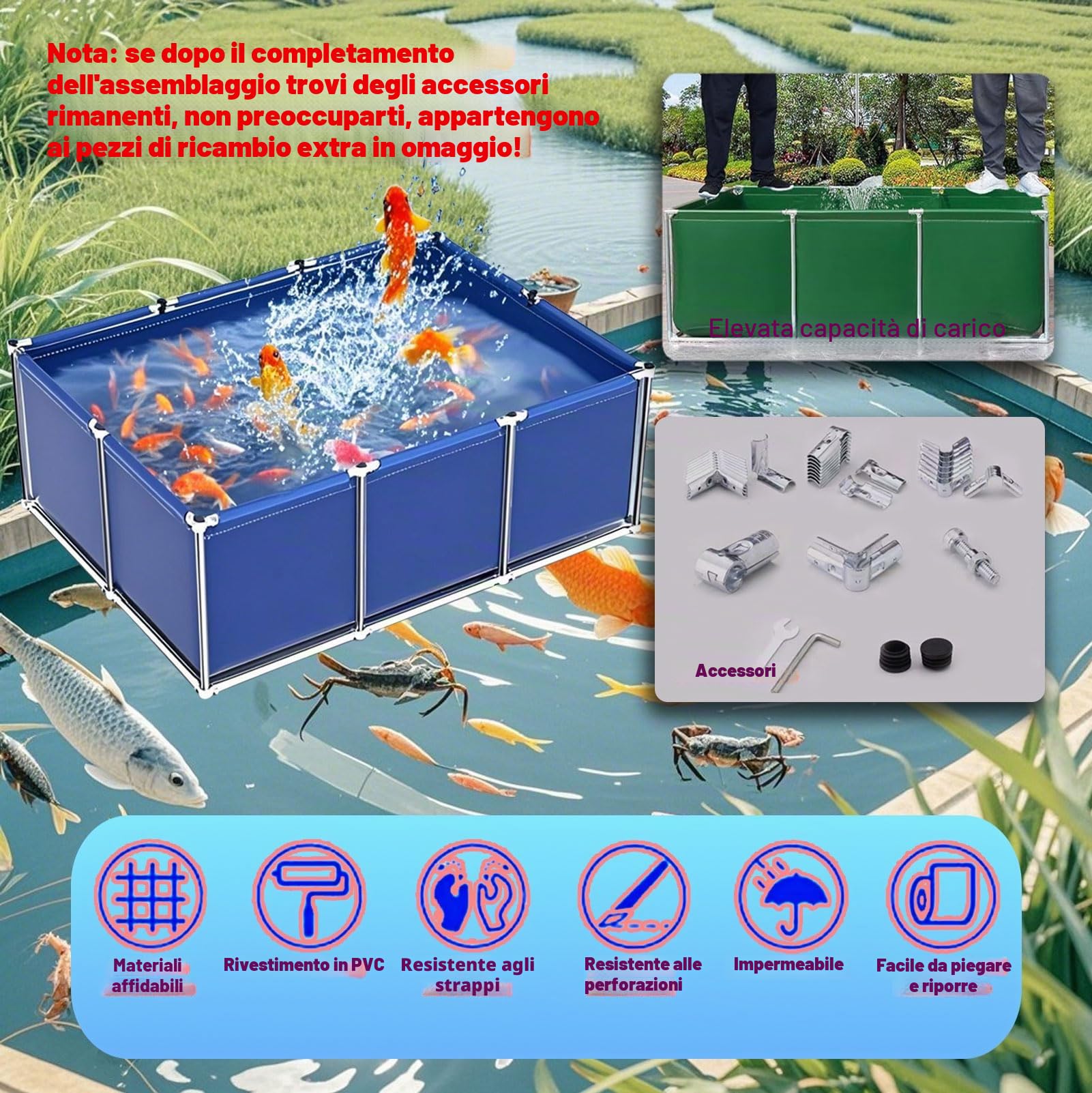 Grande piscina rettangolare con cornice, struttura in acciaio fuori terra, piscina da giardino per famiglie e bambini, capacità, facile da montare, telaio in metallo resistente, include toppa di
