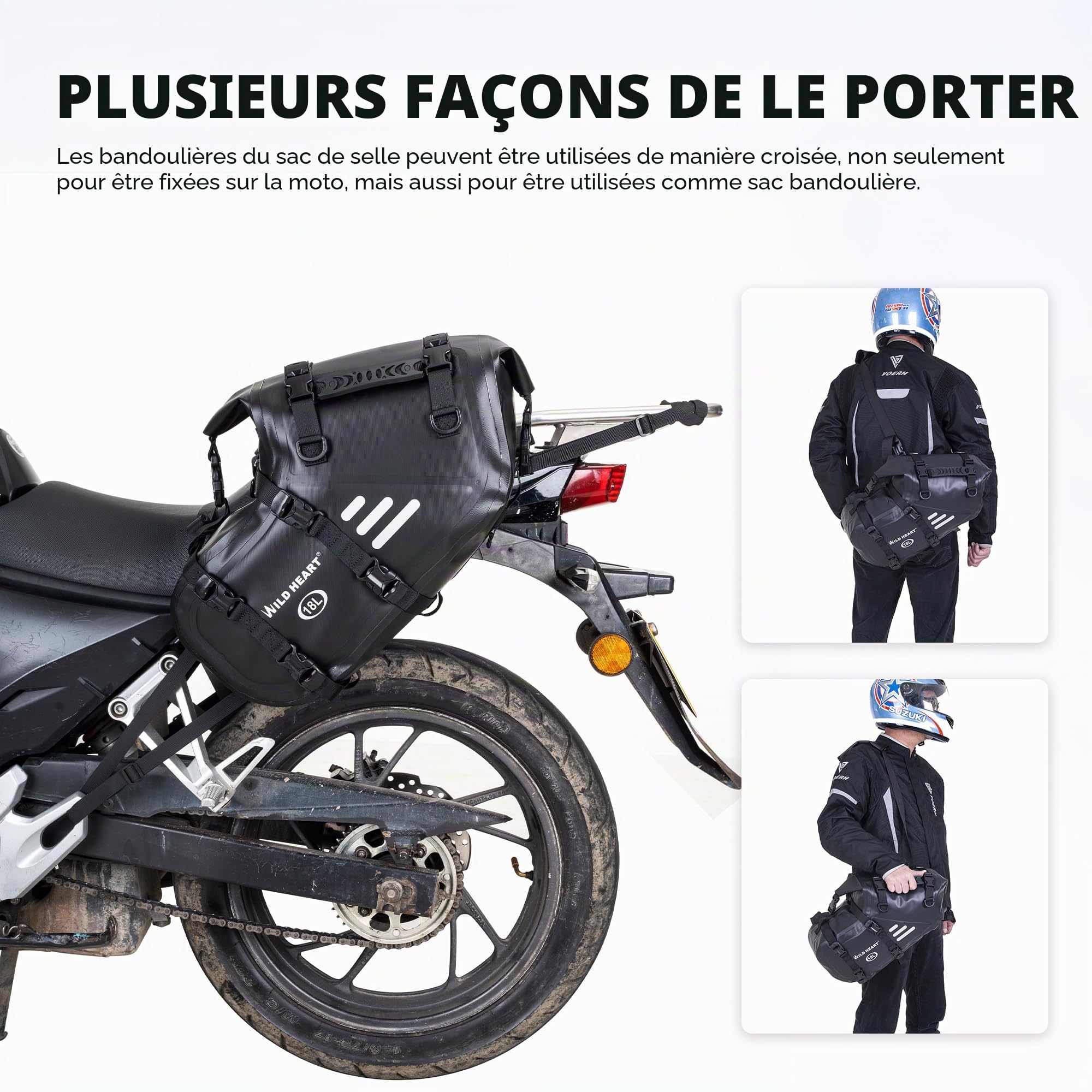 Wild Heart Sacoches de Selle de Moto étanches 36 L (18 L x 2) sacoches latérales Accessoires de Coffre (18 L x 2, TPU)