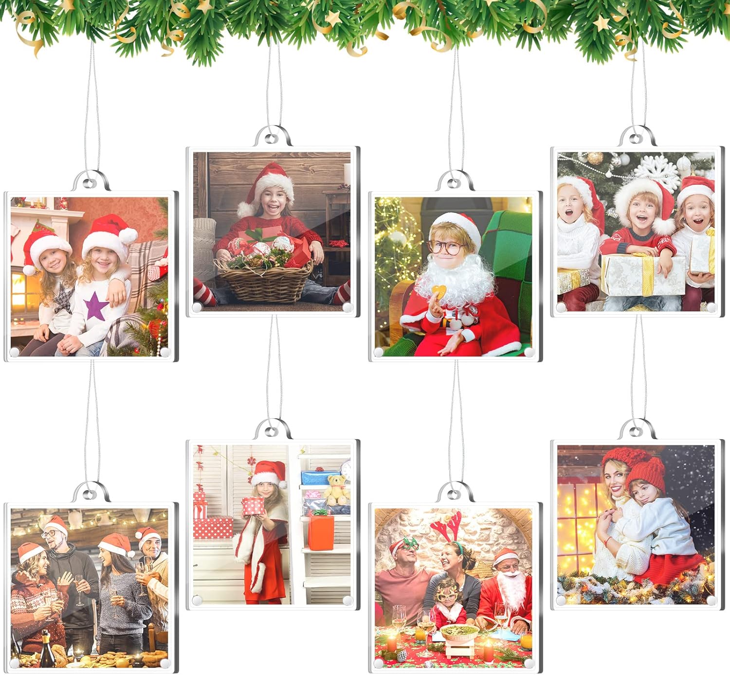 weysat 8 pcs christmas acrylic photo ornaments hanging picture frame ornaments wallet size picture frames for christmas tree decoration tear the scratch film before use(square,3.14 x 3.14 inch) square 3.14 x 3.14 inch