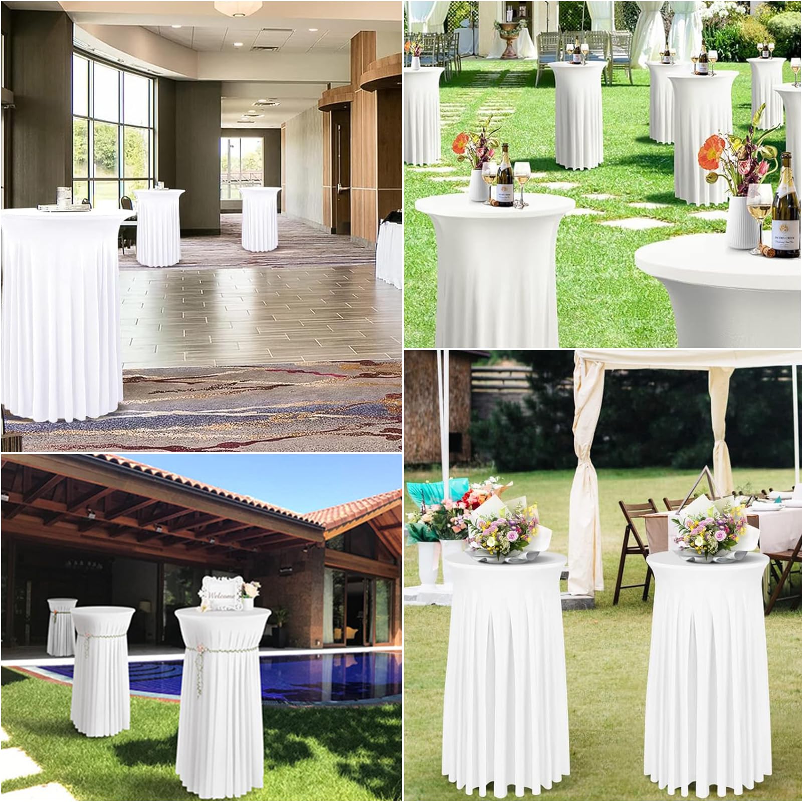 SLTAXAR Set van 2, 110 x 80 cm, witte stretch bartafel hoezen, rond tafelkleed, bruiloft en feest, polyestermix, machinewasbaar SLTAXAR Set van 2, 110 x 80 cm, witte stretch bartafel hoezen, rond tafelkleed, bruiloft en feest, polyestermix, machinewasbaar