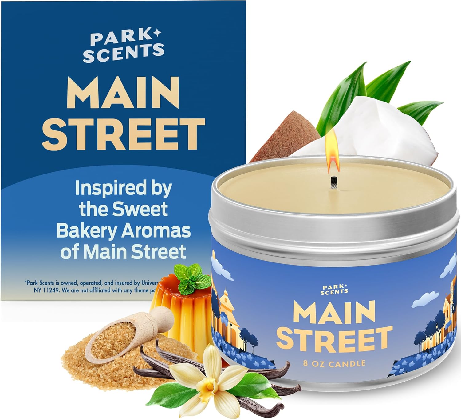 Park Scents Disneyland Main Street Inspired Scented Vanilla Candle - Handmade Soy Candle, Long Lasting, Warm, Sweet Aroma for Home (16 oz. Glass Jar)