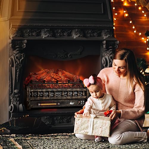 Miniatura 6 de TURBRO Eternal Flame - Troncos de chimenea eléctrica infrarroja, 23 pulgadas de cuarzo infrarrojo, calentador de leña con control remoto, cama de