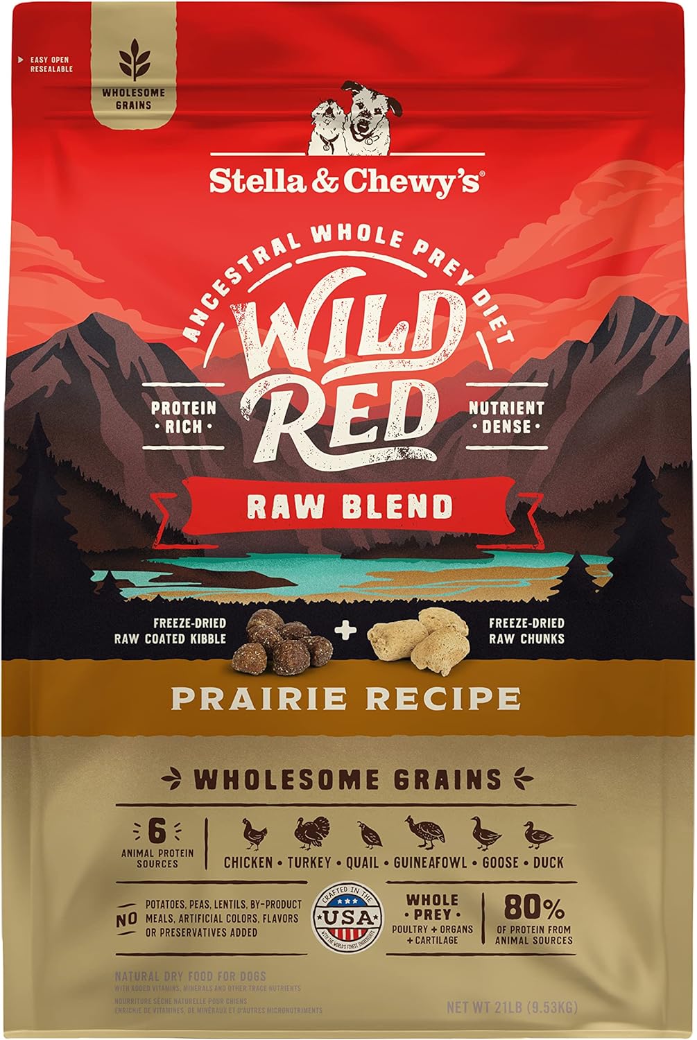 Stella & Chewy's Wild Red Dry Dog Food Raw Blend High Protein Wholesome Grains Prairie Recipe, 21 lb. Bag Prairie Recipe 21 Pound (Pack of 1)