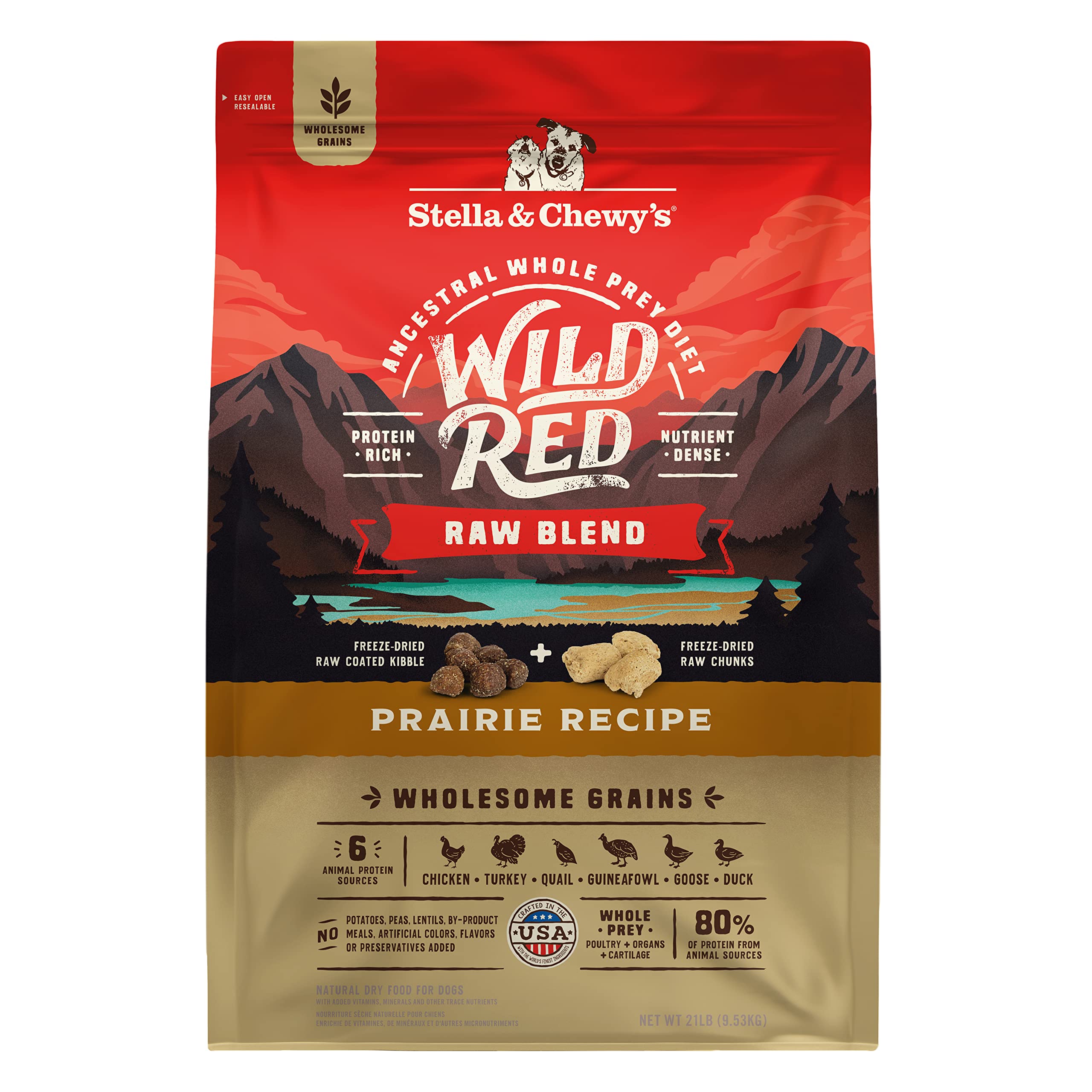 Stella & Chewy's Wild Red Dry Dog Food Raw Blend High Protein Wholesome Grains Prairie Recipe, 21 lb. Bag