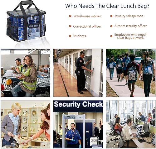 Miniatura 6 de Bolsas de almuerzo transparentes para el trabajo, 24 latas, bolsa de almuerzo transparente grande aprobada para estadios, bolsa transparente con