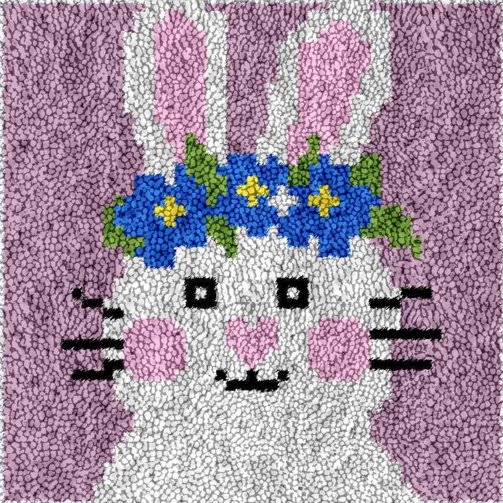 Generic Cute White Rabbit Latch Hook Rug Kit for Kids Beginner Handwork Easy DIY Little Tapestry Hook and Latch Needlework Crochet Yarn Color Printed Canvas for Easter Festival 20x20cm