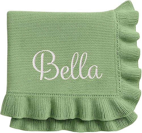 Miniatura 3 de Nonnie Manta de bebé personalizada con nombre  Manta de punto bordada personalizada con volantes para recién nacido, 30 x 40 pulgadas, regalo