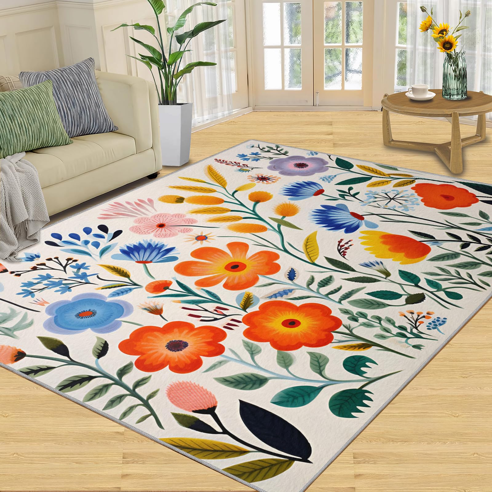 Amazon.com: Rug 6x8 - Vintage Watercolor Floral Rug, Bohemian