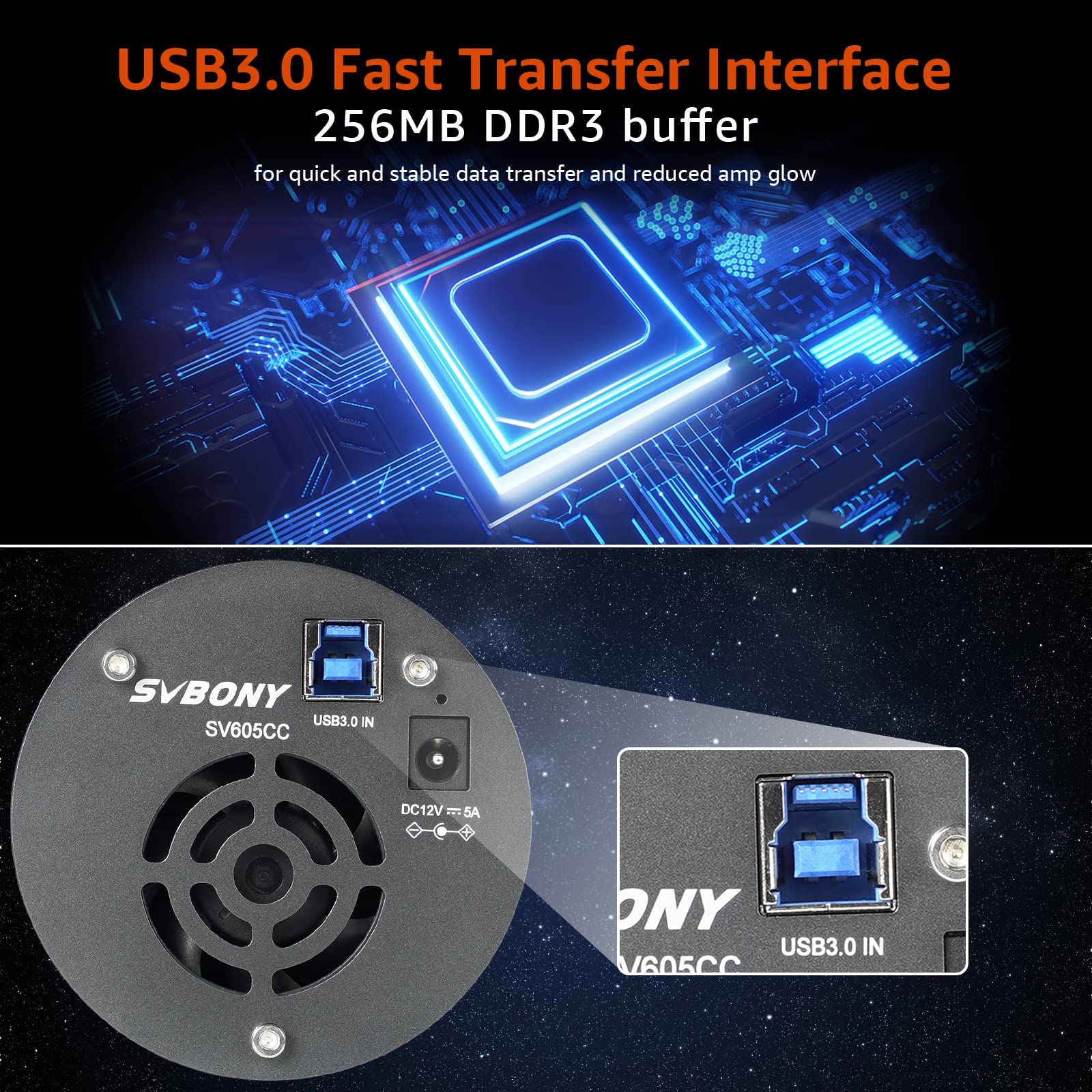 Svbony SV605CC Deep Sky Kameras, Farb Astrokamera Back-Illumination Technologie IMX533 CMOS, Teleskop Okular Kamera mit 1,25Zoll USB3.0, Gekühlte Kameras für Deep Sky Astrofotografie