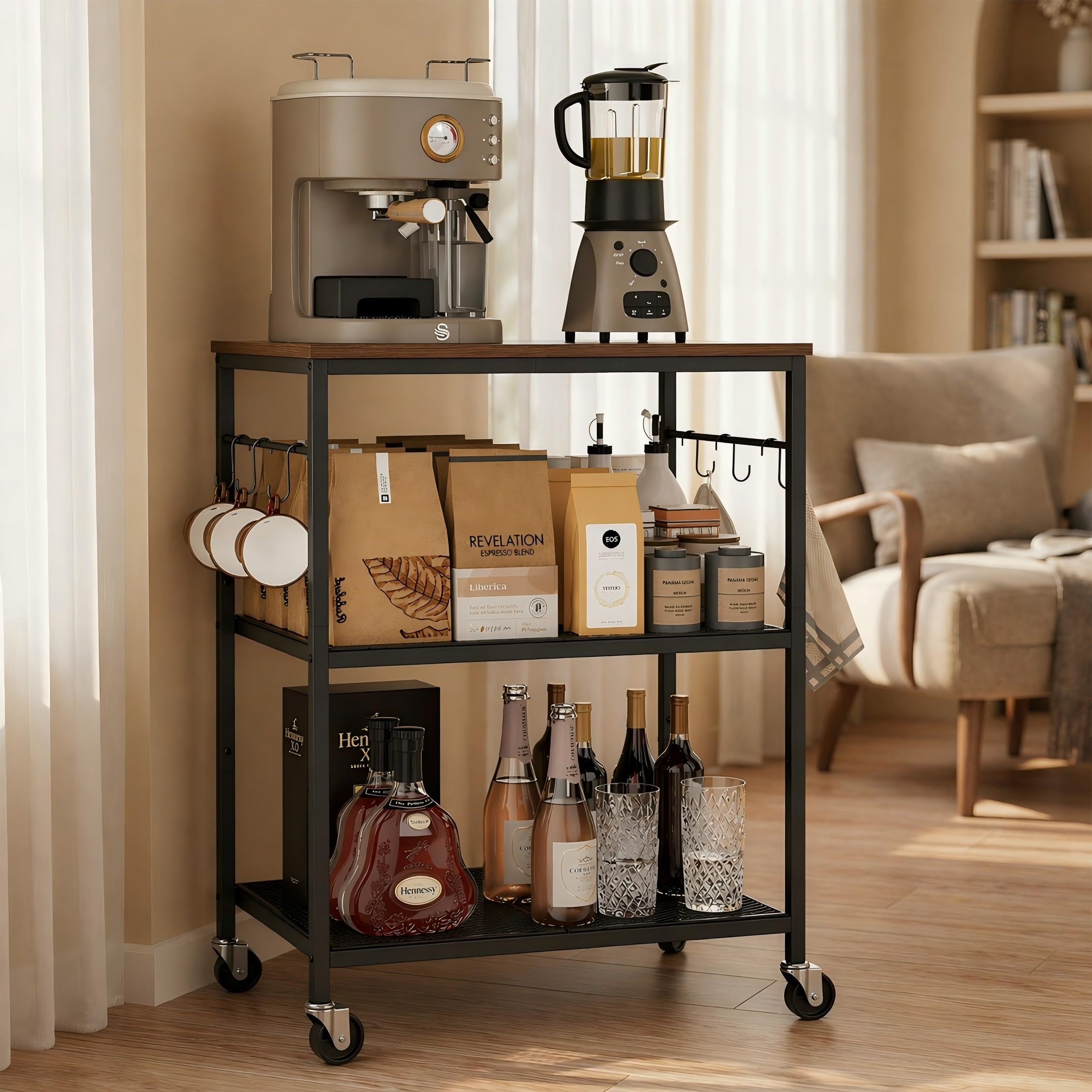 3-Tier Rolling Kitchen Microwave Cart