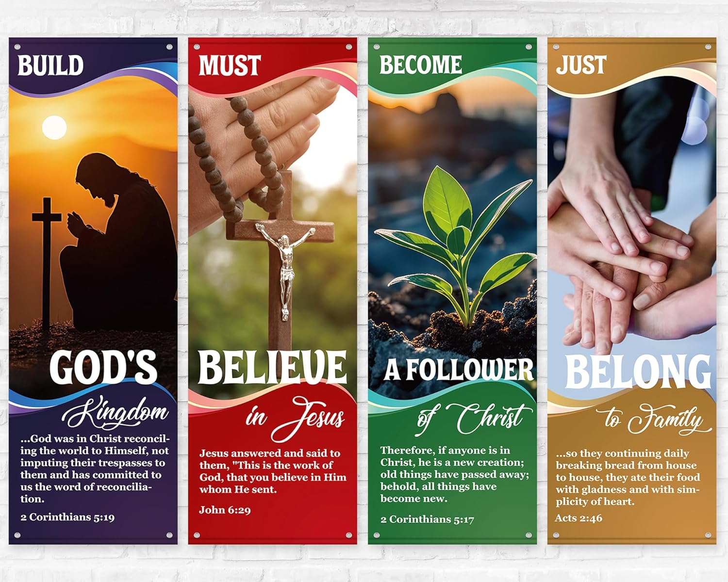 4Pcs Church Banners for Sanctuary Wall Welcome Inspirational Religious Banners Hanging Backdrop Christian Jesus Faith Church Banner with Scripture Bible Verse Exquisite Banner for Holiday School Decor