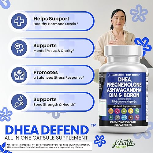 Miniatura 5 de DHEA 200mg Suplemento Pregnenolone 100mg para hombres y mujeres con DIM Ashwagandha Boro 6mg Complejo Calcio Magnesio Zinc 50mg Vitamina D3 5000 iu