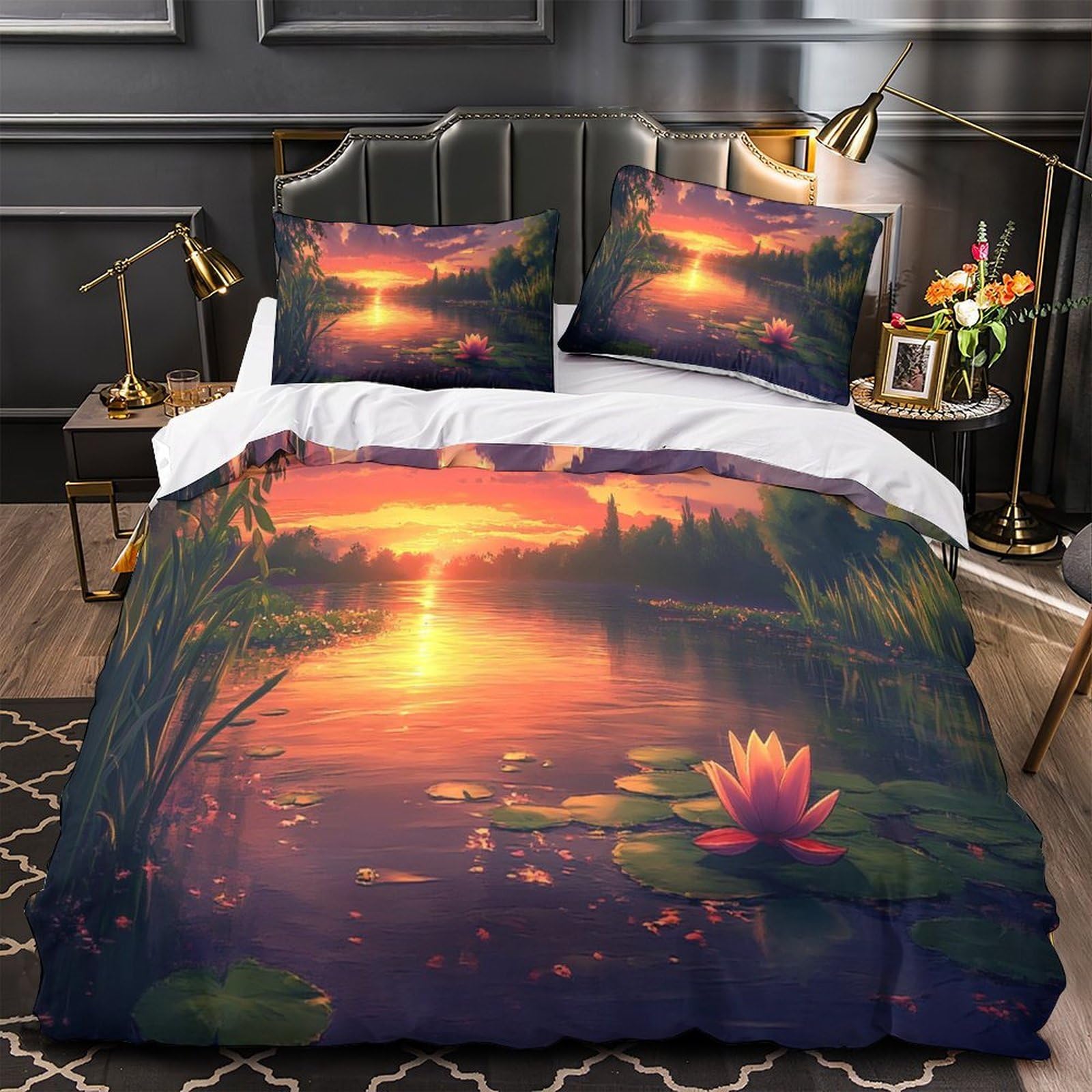 Housse de couette 140x200 paysage 3D drap lit single microfibre déco chambre enfant