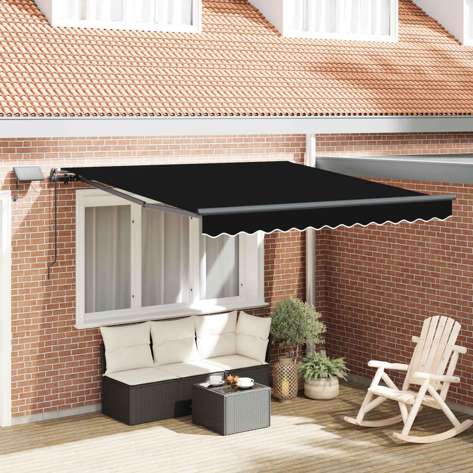 lounge markise Foknhdi Gelenkarmmarkise Schwarz 350 x 250 cm UV-beständiger Sonnenschutz Terrasse Balkon wetterfeste mit LED-Beleuchtung Modernes Design für Outdoor und Garten Montblanc Ständer Fauteuil de camping pliant Sattelstützenmaßen:27mm