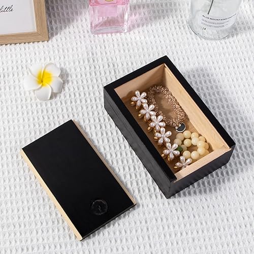 Miniatura 5 de Useekoo Caja de madera con tapa deslizante, caja de almacenamiento de recuerdos de 5.9 x 3.7 x 2.2 pulgadas, pequeñas cajas rústicas de madera de