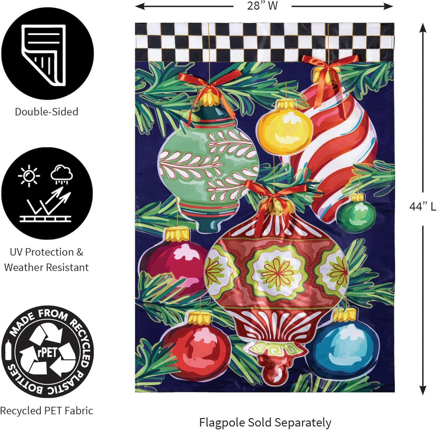Evergreen Happy Holidays House Flags 28"x44" Double Sided, Welcome Garden Flags for Outside, Winter Yard Flags, Christmas Decorations for Home, Porch, Yard