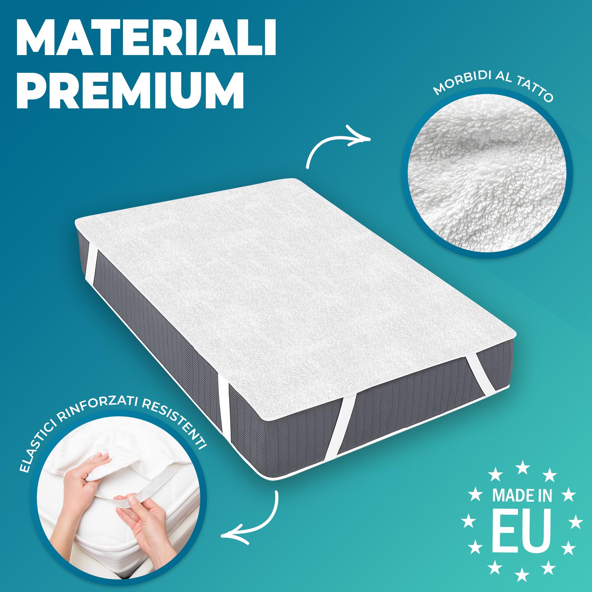 Coprimaterasso Matrimoniale Impermeabile 180x200 cm 2pz Lenzuolo in Cotone Cerata Letto King Protezione Salva Materasso Traversa Traspirante Antiacaro Anallergico Lavabile in Lavatrice con 4 Elastici