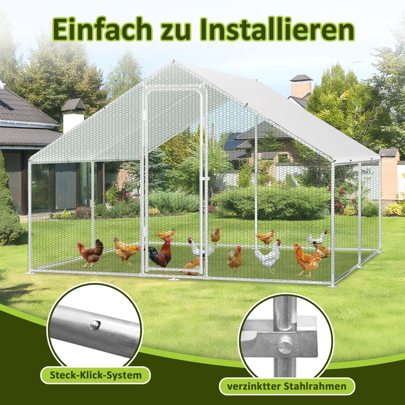 Gallinero XXL con cerradura de seguridad y paño de color PE impermeable, mucho espacio para pollos, conejos y otros animales pequeños, marco de acero estable, 3 x 8 x 2 m,Red
