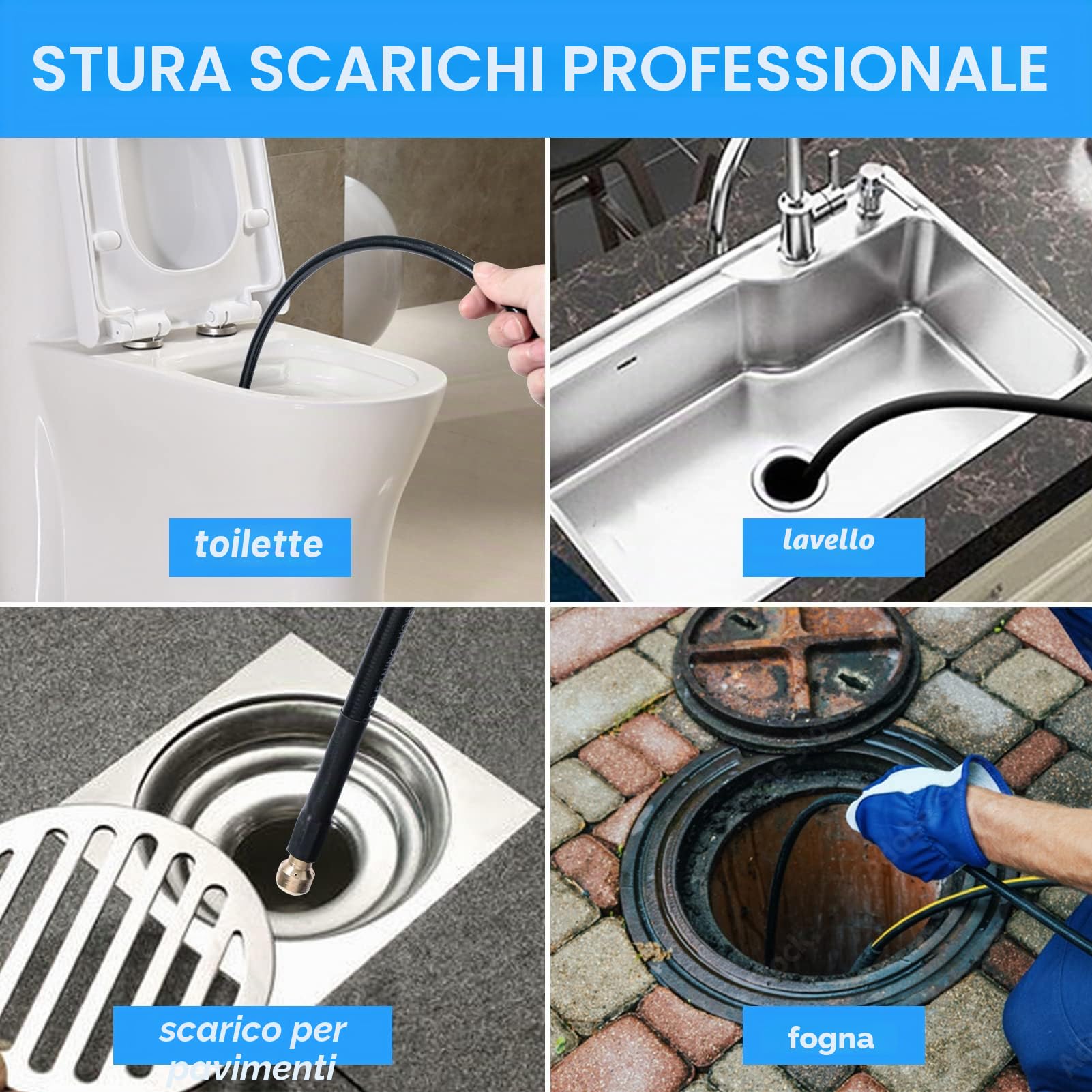 YUET Sonda Sturatubi Spurgatubi 10M/33Ft Per Kärcher Idropulitrici, Tubo Alta Pressione, 180Mpa +60° Per Idropulitrice, per K Serie K2 K3 K4 K5 K6 K7 e per Lavor, Per Scarico Di Blocchi Pulizia