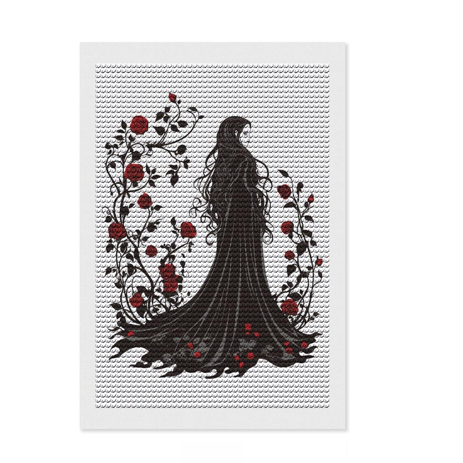 Junmoney Gothic Rose Woman Diamond Art Kit 8"x12", for Creative Relaxation, Bedroom Decor, Simple to Start, Thoughtful Handmade Gift