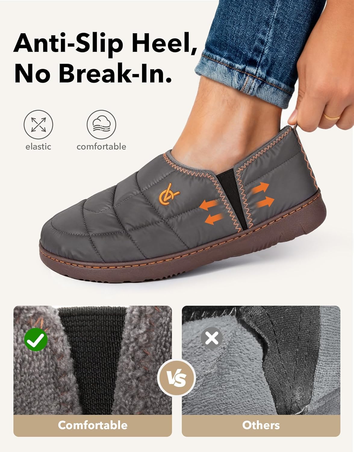 VeraCosy Men's Quilted Slippers with Elastic Gore and Anti Skid Outsole for Outdoor - Image 7