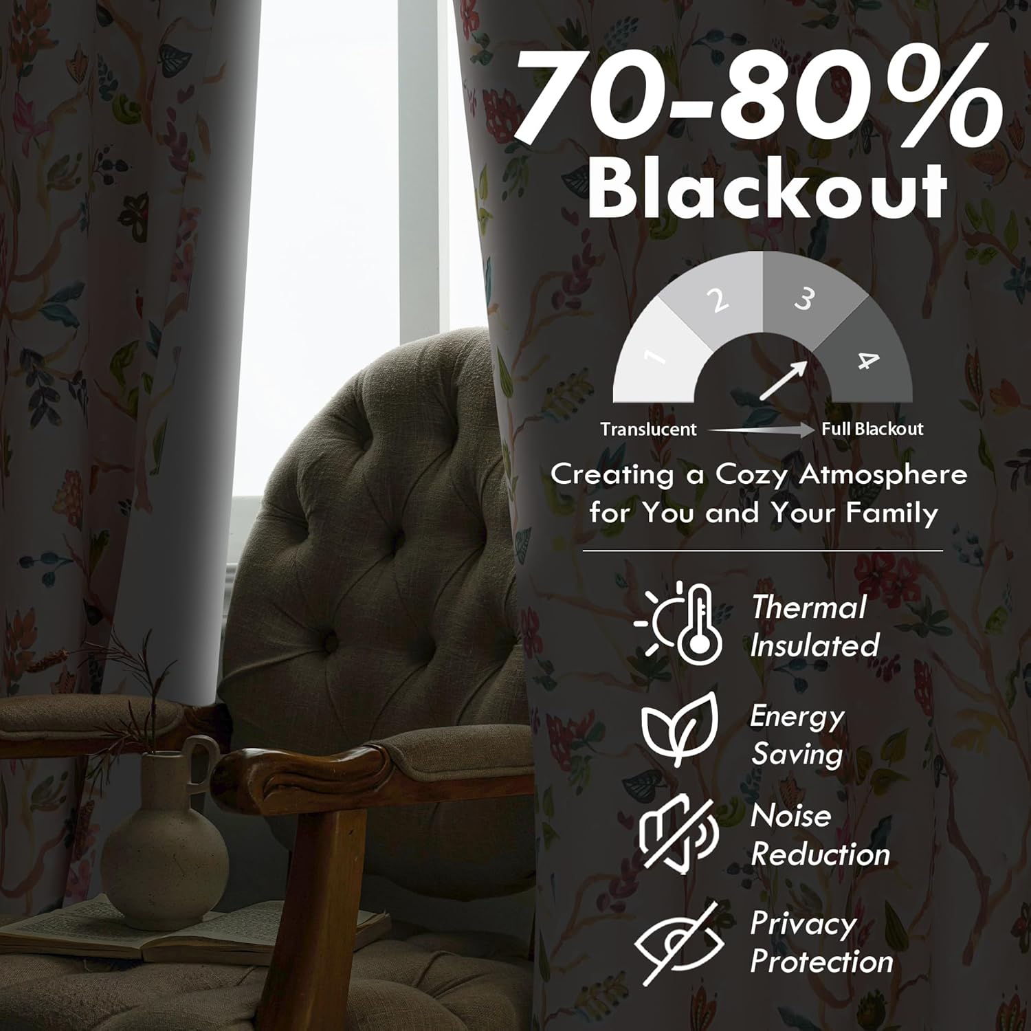 DriftAway Lauren Pink Blackout Curtains for Bedroom Colorful Watercolor Branch Printed Pattern Lined Thermal Insulated Grommet Drapes 2 Panels for Girls Living Room 90 Inch Soft Pink