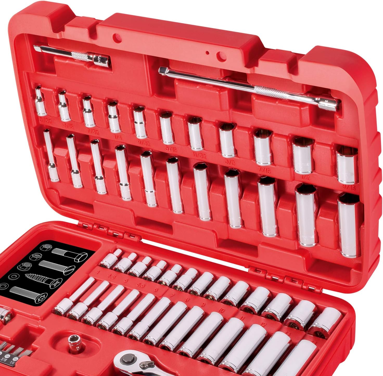 CARBYNE 65-Piece 1/4 in. Drive Socket and Ratchet Set, SAE and Metric, 6 Point, CrV Steel, 90-Tooth Ratchet, Deep and Standard Sockets, Storage Case