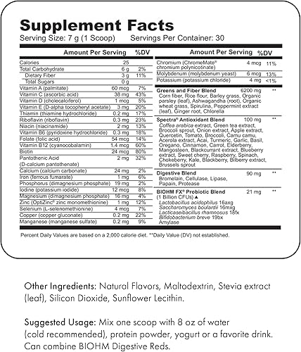 Miniatura 9 de BIOHM Verdes digestivos esenciales, polvo de superalimento verde con antioxidantes, vitaminas y probióticos, suplemento de digestión con enzimas,