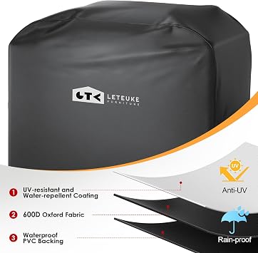 Leteuke Grill Cover for Outdoor Grill, Heavy Duty Waterproof 52inch BBQ Cover with Adjustable Straps, UV & Fade Resistant Barbecue Gas Grill Cover, Black
