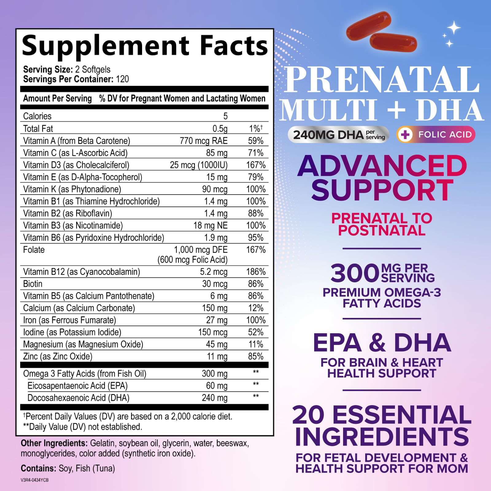 Prenatal Vitamins for Women with Folic Acid + Omega 3 DHA for Fetal Brain Development, Best Prenatal Vitamin Supplement, Daily Pregnancy Multivitamin Nutritional Support, Bottled USA - 240 Softgels — Amazon image 2