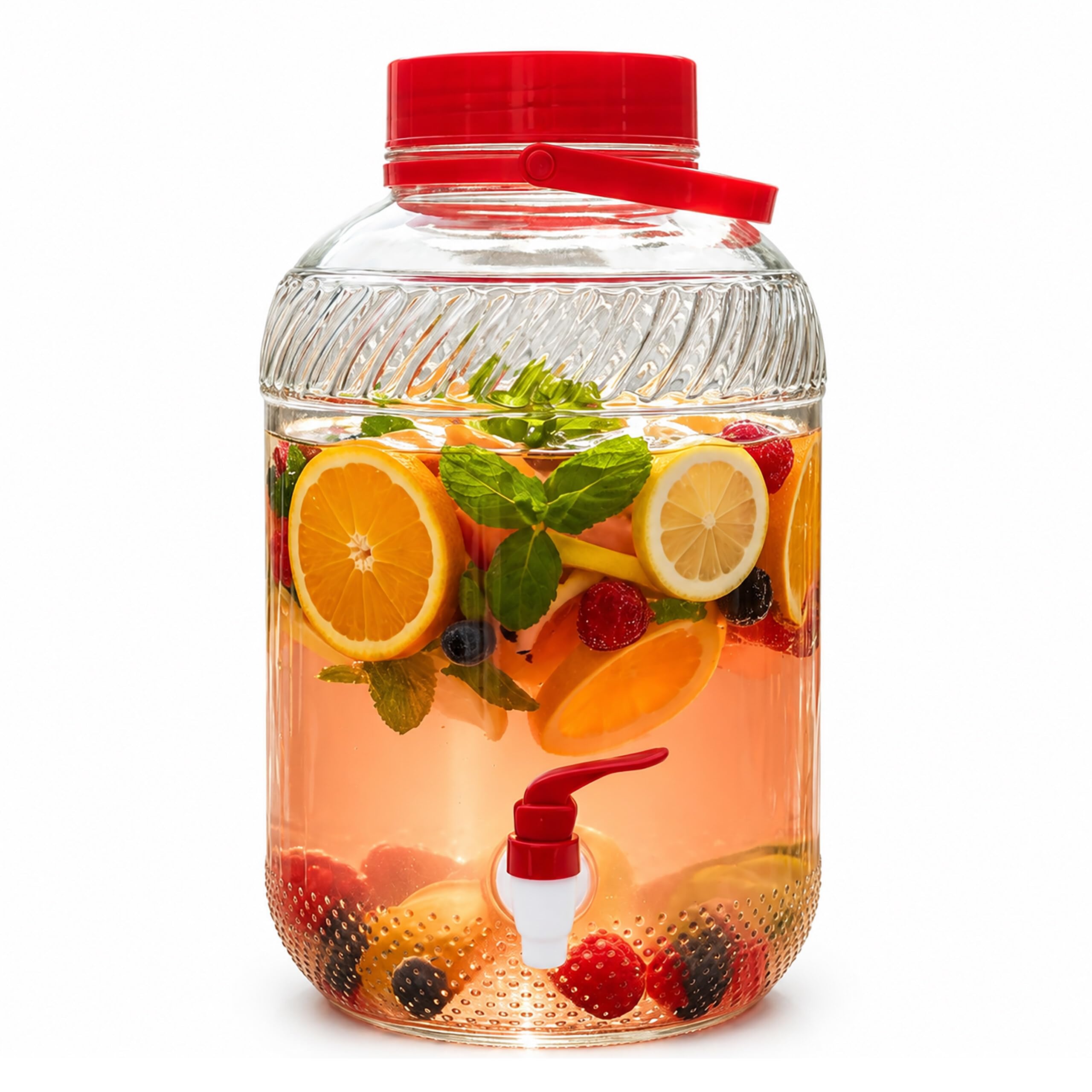 Relaxdays distributore Bevande 10 L in Vetro, per Bevande Fredde, con Rubinetto, Coperchio e Manico, Trasparente/Rosso