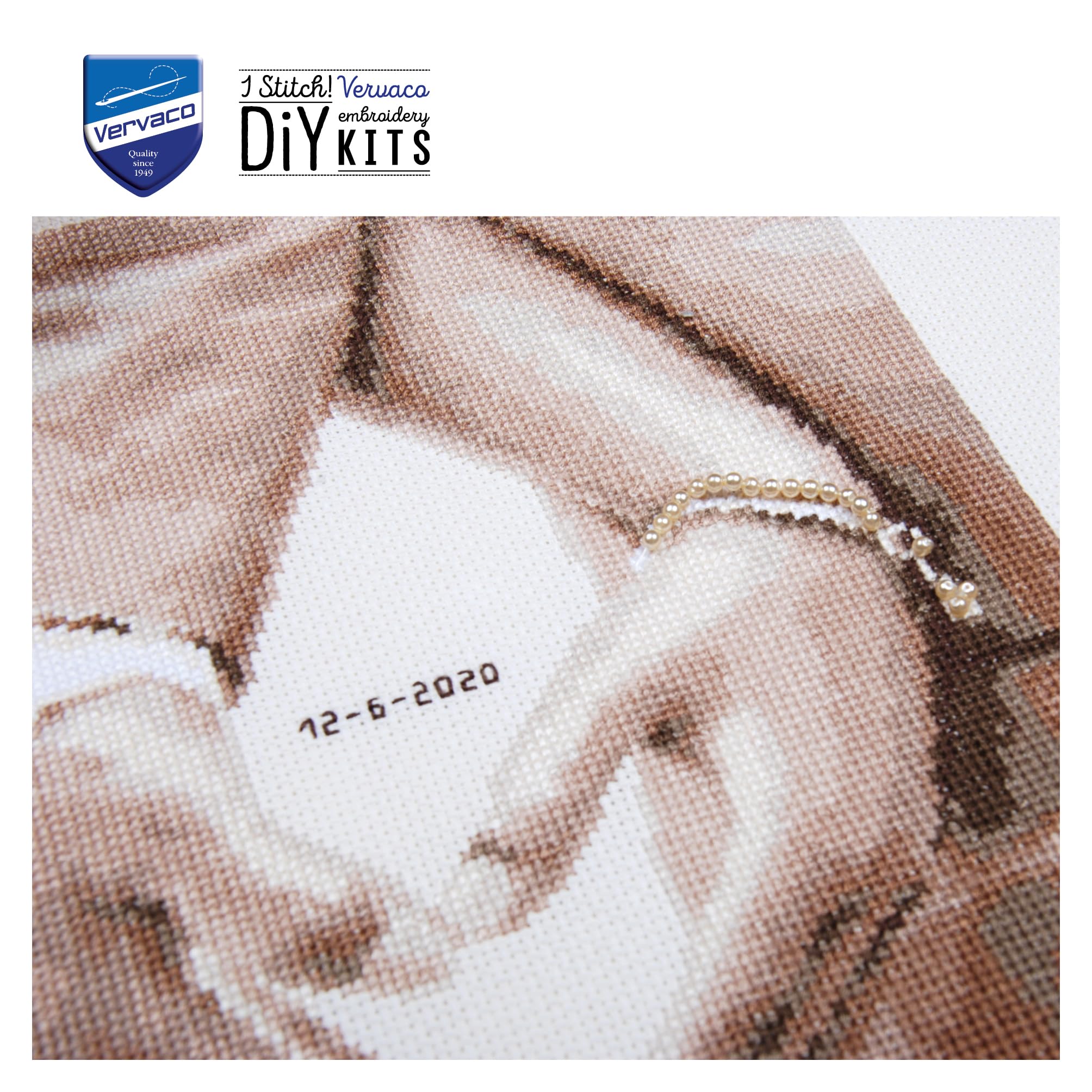 VERVACO Haft Krzyżykowy Liczony Zestaw Obraz do Haftu SERCE NOWOŻEŃCÓW Zrób to Sam Zestaw Kreatywny dla Dorosłych 21 x 26 cm Dekoracja Ścienna DIY Cross Stitch Kit