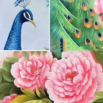 Hand-Painted peocock Painting on Canvas wall art, /Oriental