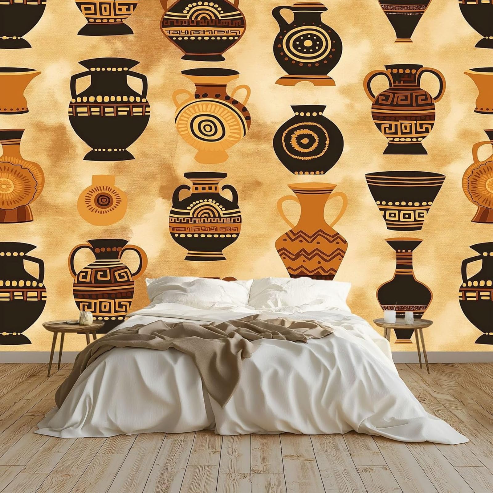 Papier peint intissé grec antique pour une chambre parentale chaleureuse