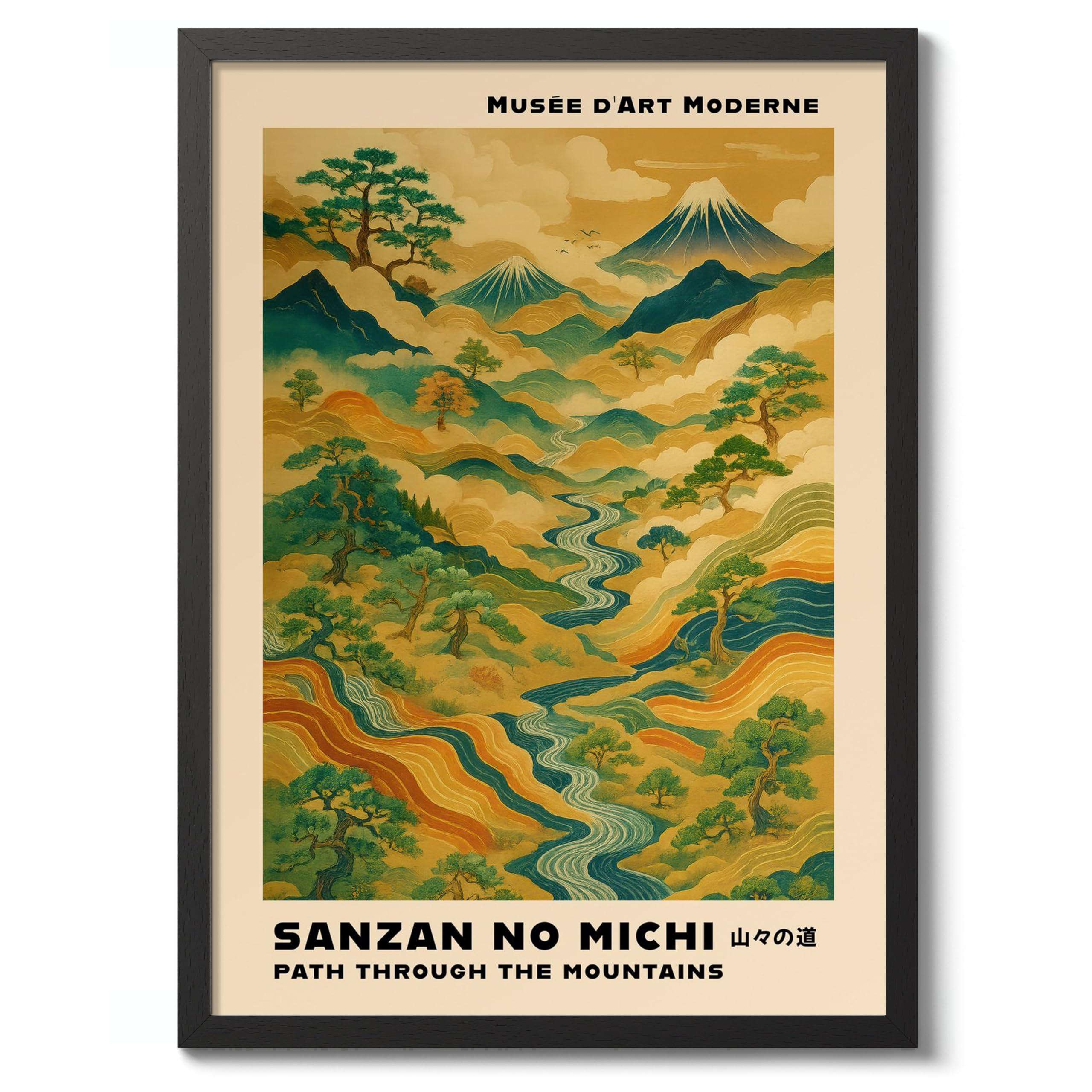 Animato Path Through The Mountains Poster, Vintage Japanese Travel Print, Retro Wall Art Décor, 50x70cm (Black Frame) - 53x73cm