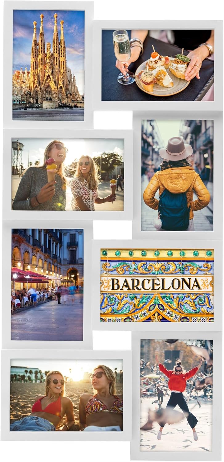 Melannco 24 x 12 Inch 8 Opening Photo Collage Frame, Displays Four 4x6 and Four 6x4 Inch Photos, White 8 Opening White